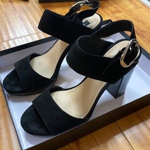 DKNY Suede Bell Sling Back Chunk Heel Black